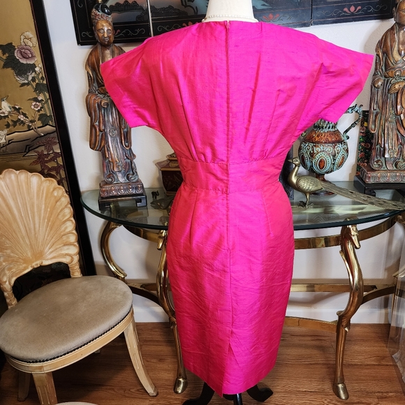 Vintage Pink Boogies Thai 100%  Puff Silk  Jacket  & Dress Set - Picture 7 of 17
